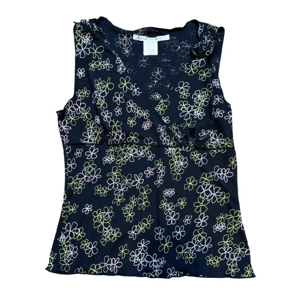 Y2K 90s Black Floral Sleeveless Top Small - Picture 1 of 5